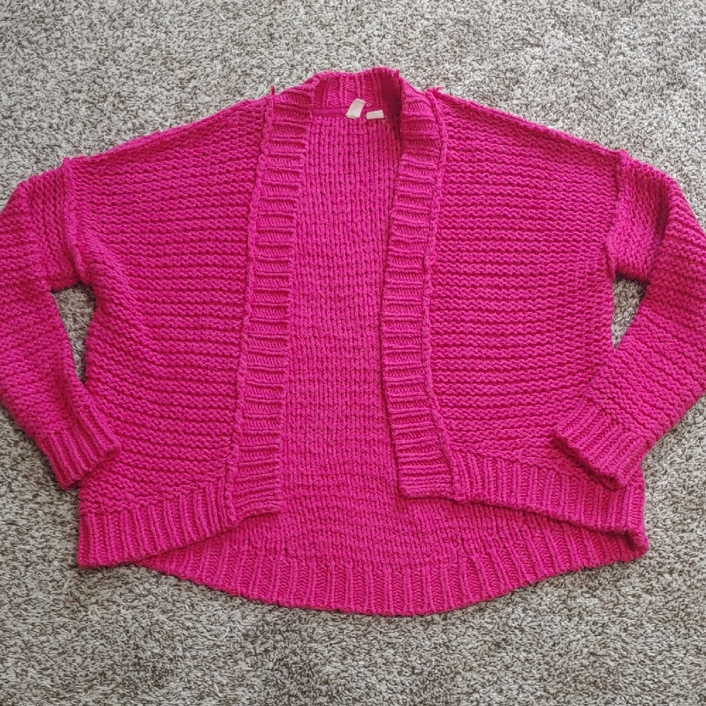 Anthropologie Moth Chunky Knit Pink Sweater Open Front Cardigan Size S